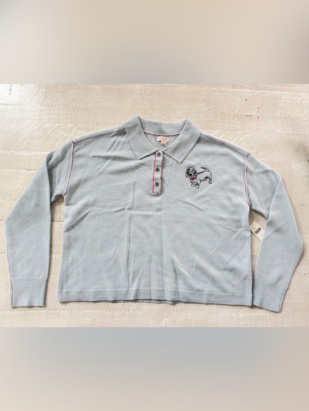 Anthropologie Pilcro The Jensen Cashmere Polo Sweater Dog Light Blue NWT Medium - Picture 4 of 12